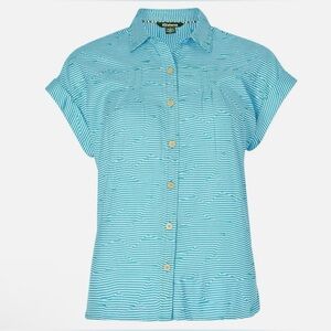 Sherpa Women’s Size S Blue Stripe Tharu Camp Organic Cotton & Hemp Blend Shirt